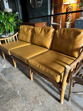Load image into Gallery viewer, Rattan and Vinyl Couch w/ Side Table