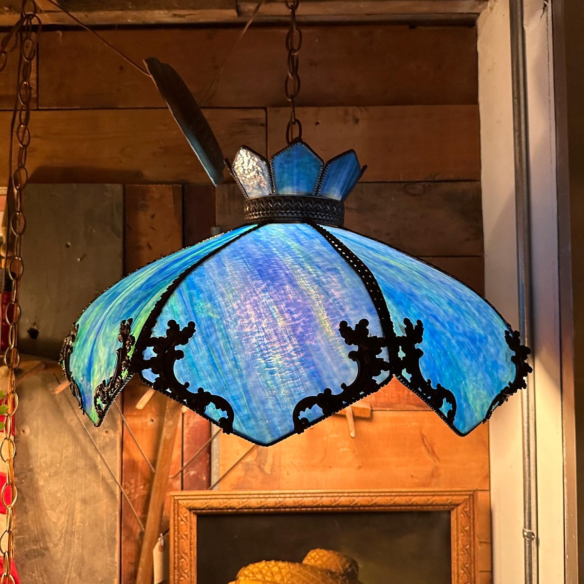 Antique Slag Glass Hanging Lamp, Hardwired – Dandy