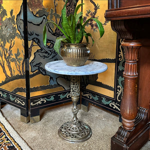 Ornate Marble and Metal Accent Table