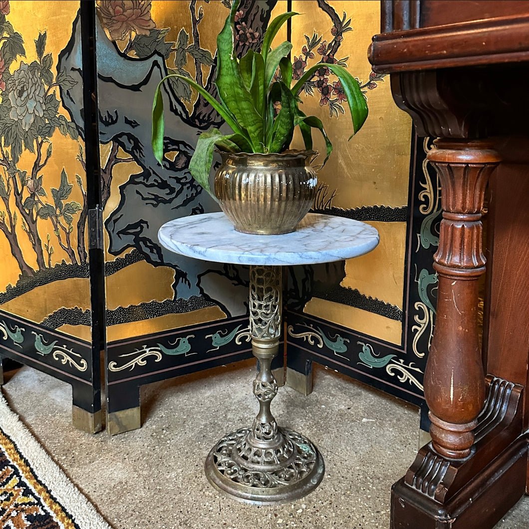 Ornate Marble and Metal Accent Table