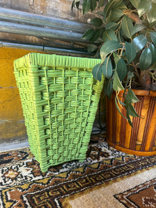 Green Wicker Waste Basket