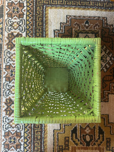 Green Wicker Waste Basket