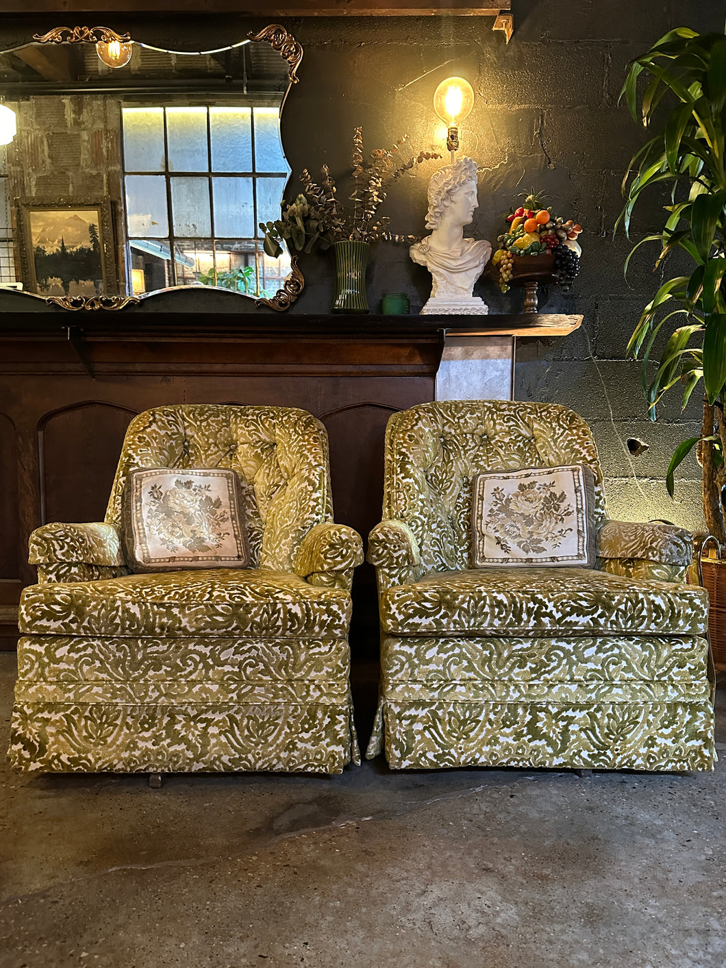 Chartreuse Floral Armchair Rocker Set (2)