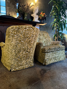 Chartreuse Floral Armchair Rocker Set (2)