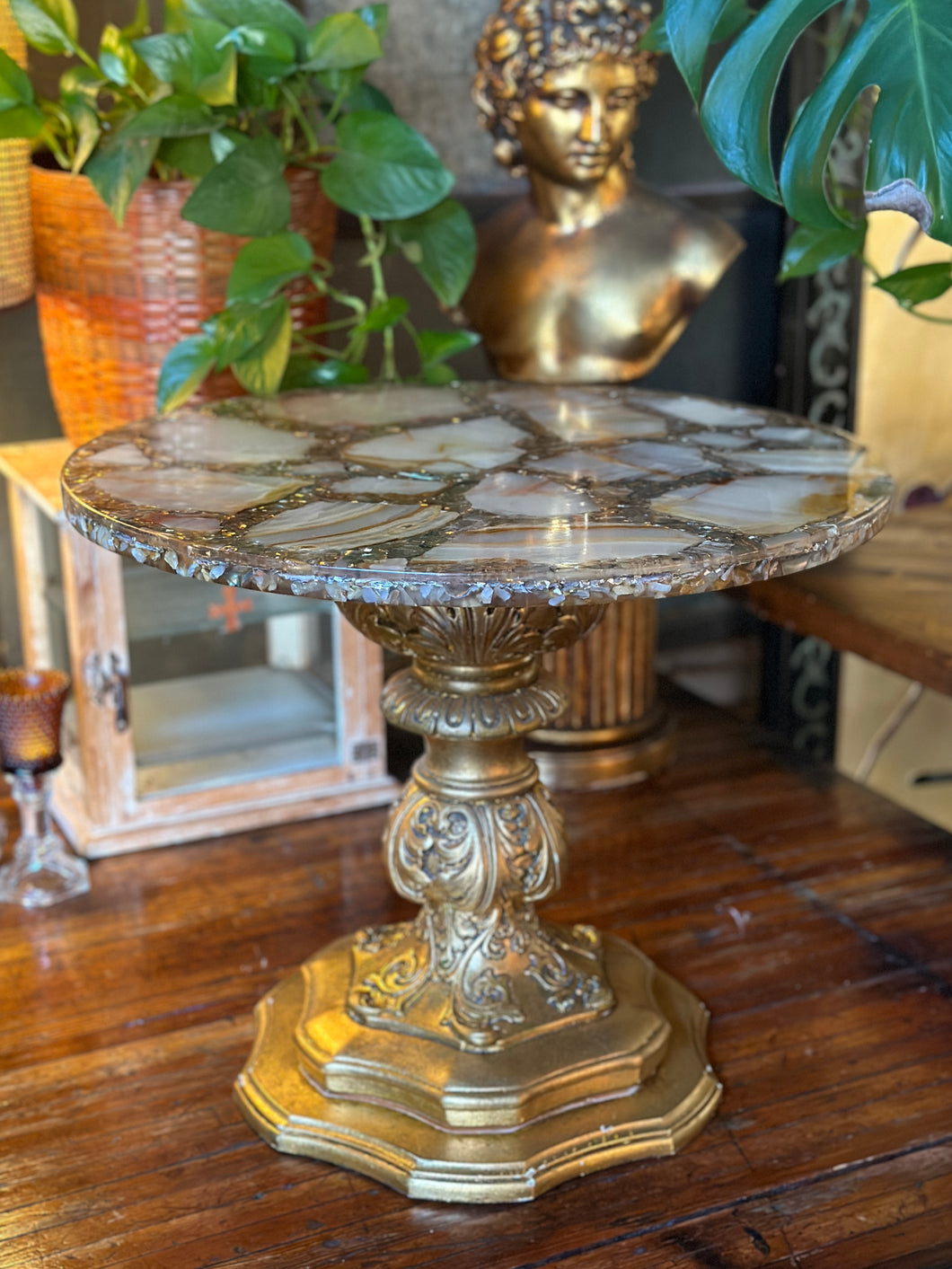Abalone, Lucite and Gold Side Table