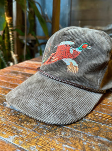 Corduroy Embroidered Pheasant Hat