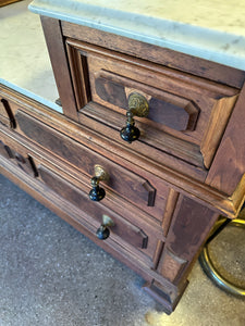 Antique Walnut and Burl Marble-Top Dresser