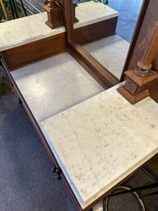 Antique Walnut and Burl Marble-Top Dresser