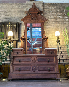 Antique Walnut and Burl Marble-Top Dresser