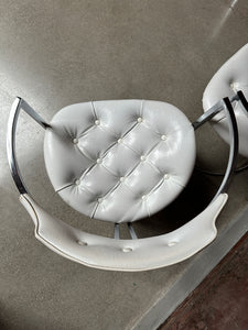 Chromecraft Barrel-Back White Vinyl Chair Set (3)
