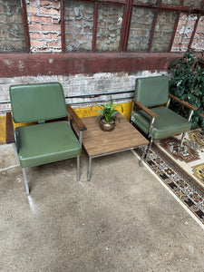 Green Vinyl and Chrome Chair Set (2)