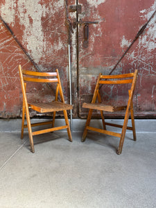 Antique Slat Folding Chair Set (2)