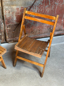 Antique Slat Folding Chair Set (2)