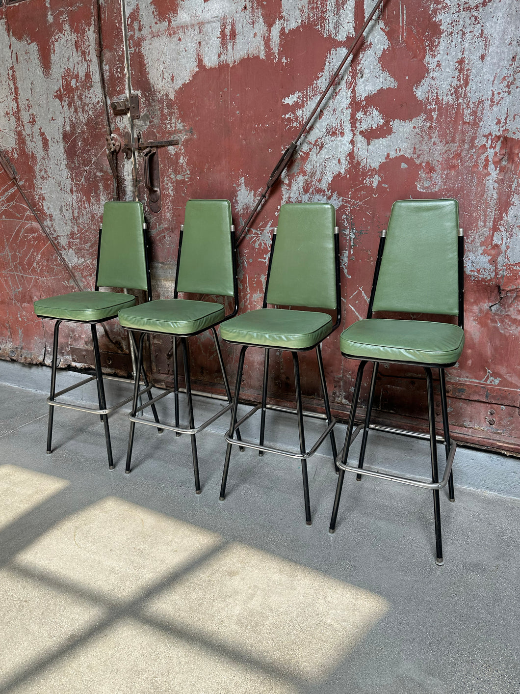 Green Vinyl Swiveling Barstool Set (4)