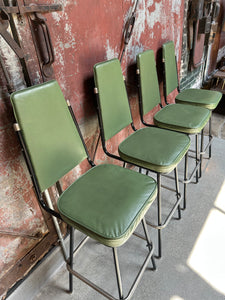 Green Vinyl Swiveling Barstool Set (4)
