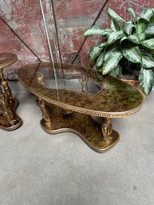 Hollywood Regency Eglomise Figural Coffee and Side Table Set (2)