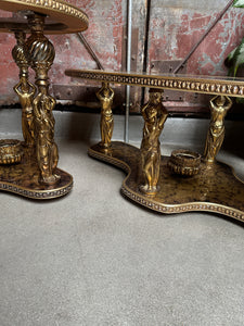 Hollywood Regency Eglomise Figural Coffee and Side Table Set (2)