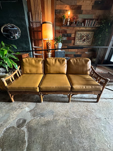 Rattan and Vinyl Couch w/ Side Table