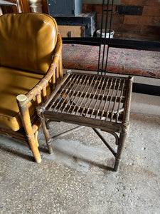 Rattan and Vinyl Couch w/ Side Table