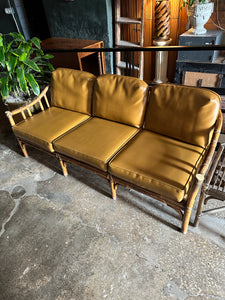 Rattan and Vinyl Couch w/ Side Table