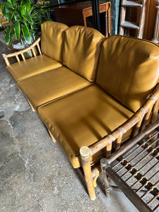 Rattan and Vinyl Couch w/ Side Table