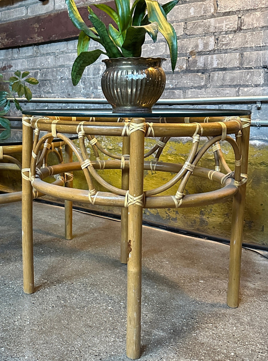 Glass on Rattan Side Table