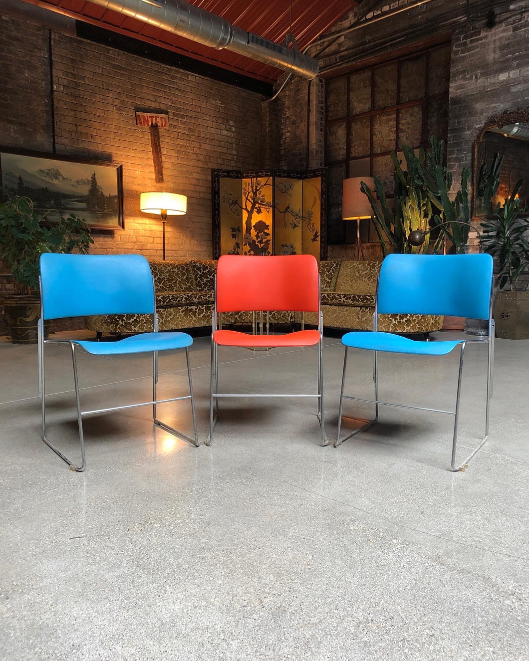 Metal Office Chairs by David Rowland Set (3)