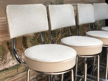 Load image into Gallery viewer, White Vinyl / Gold and Silver Flecked Bar Stool Set (4)
