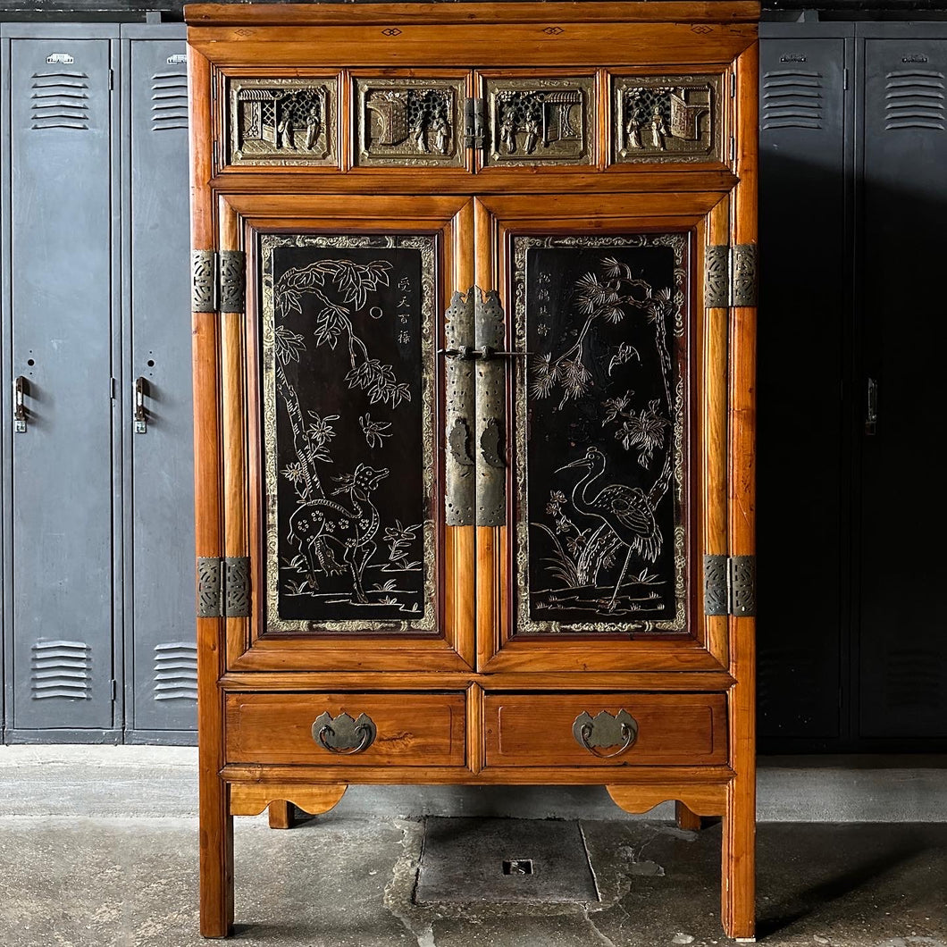 Hand-Carved and Lacquered Chinese Bride's Cabinet