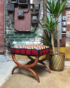 Eclectic Ottoman Studded Woven Upholstery