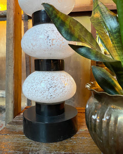 Glass and Wood-Tiered Lamp