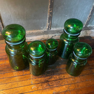 Emerald Glass Lidded Jar Set (5)