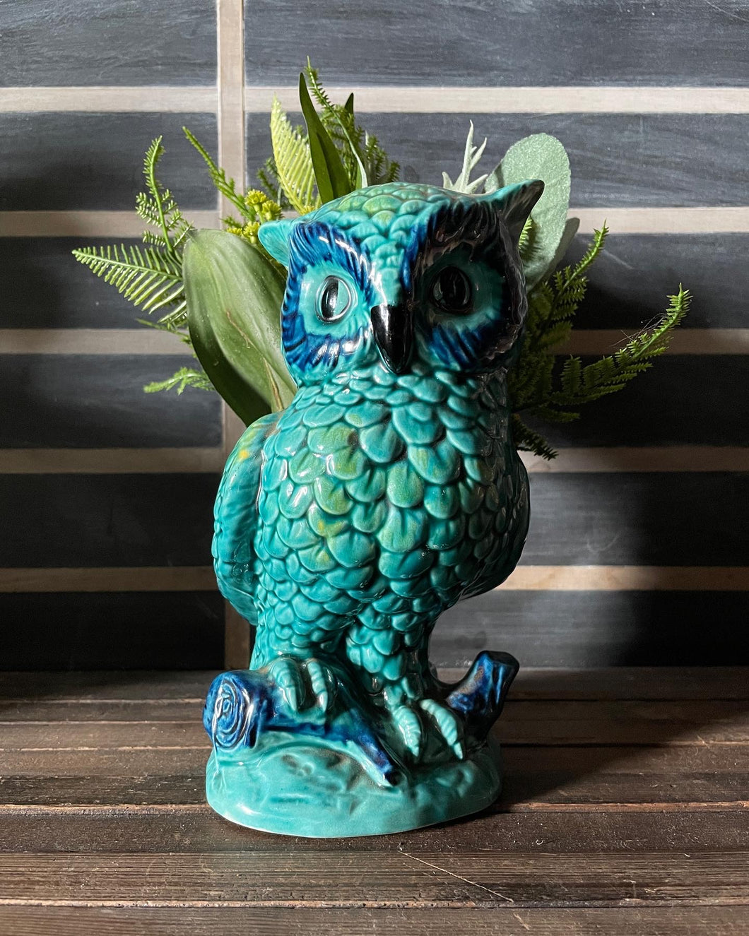 Turquoise Ceramic Owl Planter