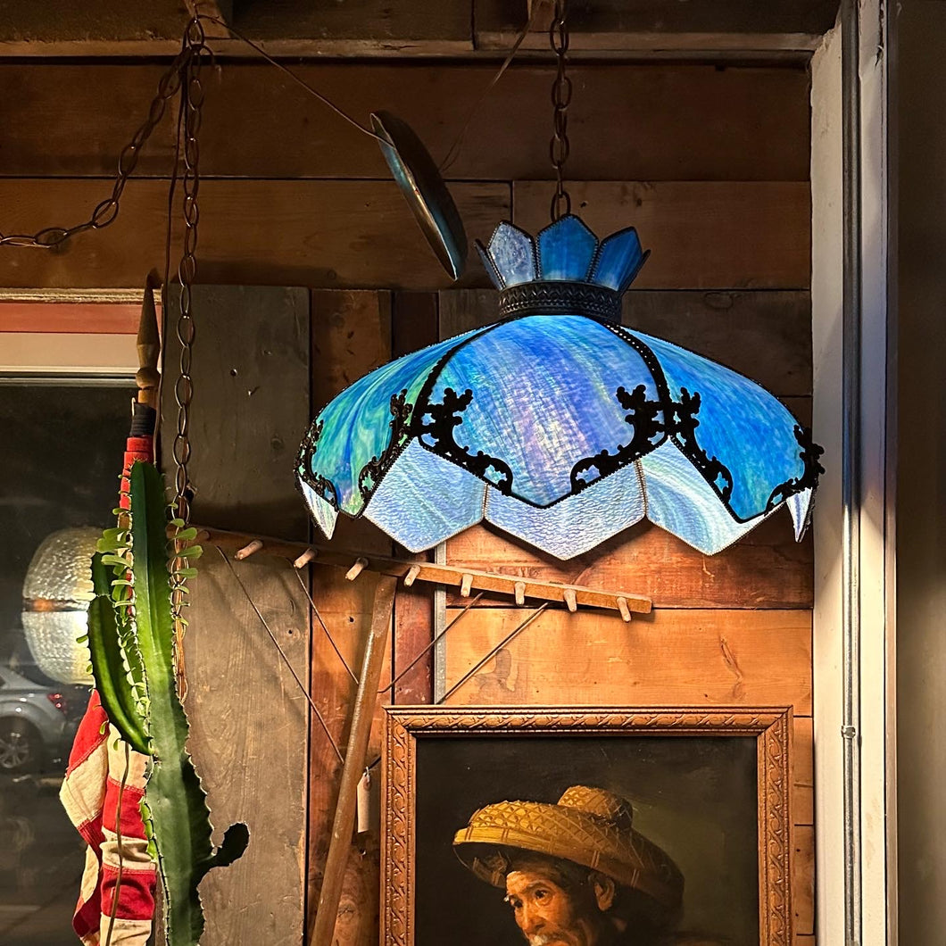 Antique Slag Glass Hanging Lamp, Hardwired