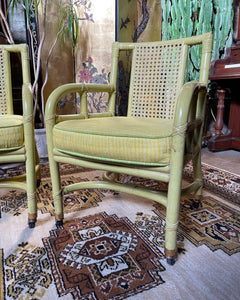 Chartreuse Rattan and Caned Chair Set on Casters (2)