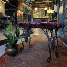 Load image into Gallery viewer, Antique Ornate Iron and Floral Velvet Bench

