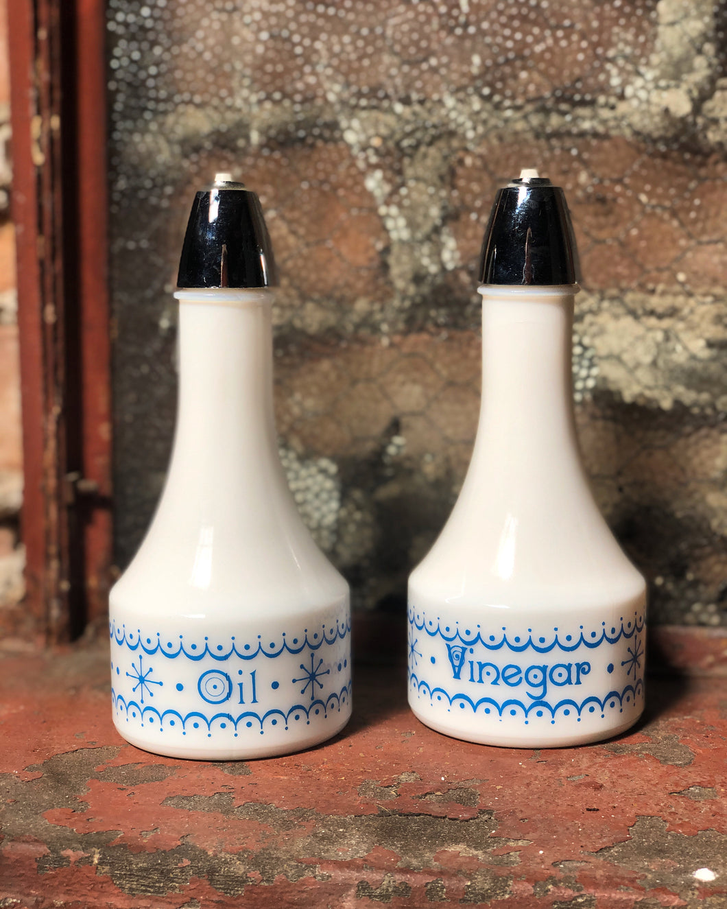 Milk Glass Oil & Vinegar Bottle Set (2)