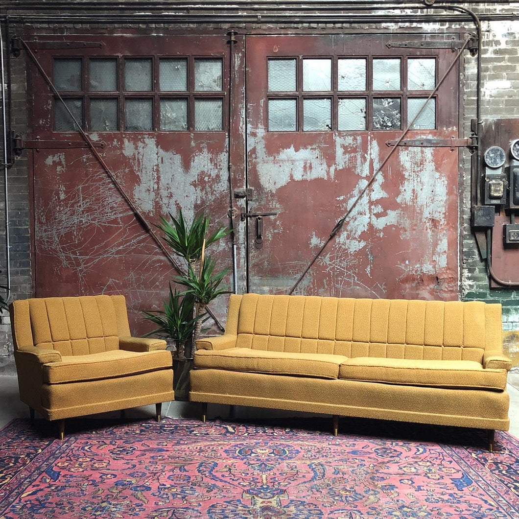 Mid-Century Mustard Couch and Armchair Set (2)