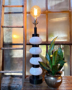 Glass and Wood-Tiered Lamp