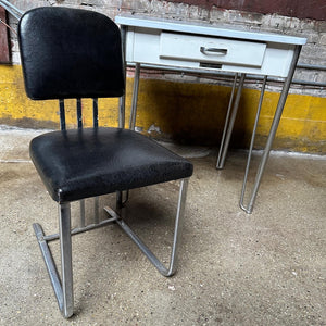 Art Deco Enamel, Chrome & Vinyl Desk w/ Chair