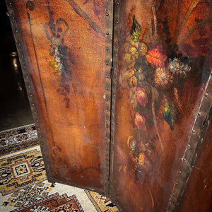 Late 19th-Century Painted Leather Screen