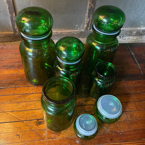 Emerald Glass Lidded Jar Set (5)