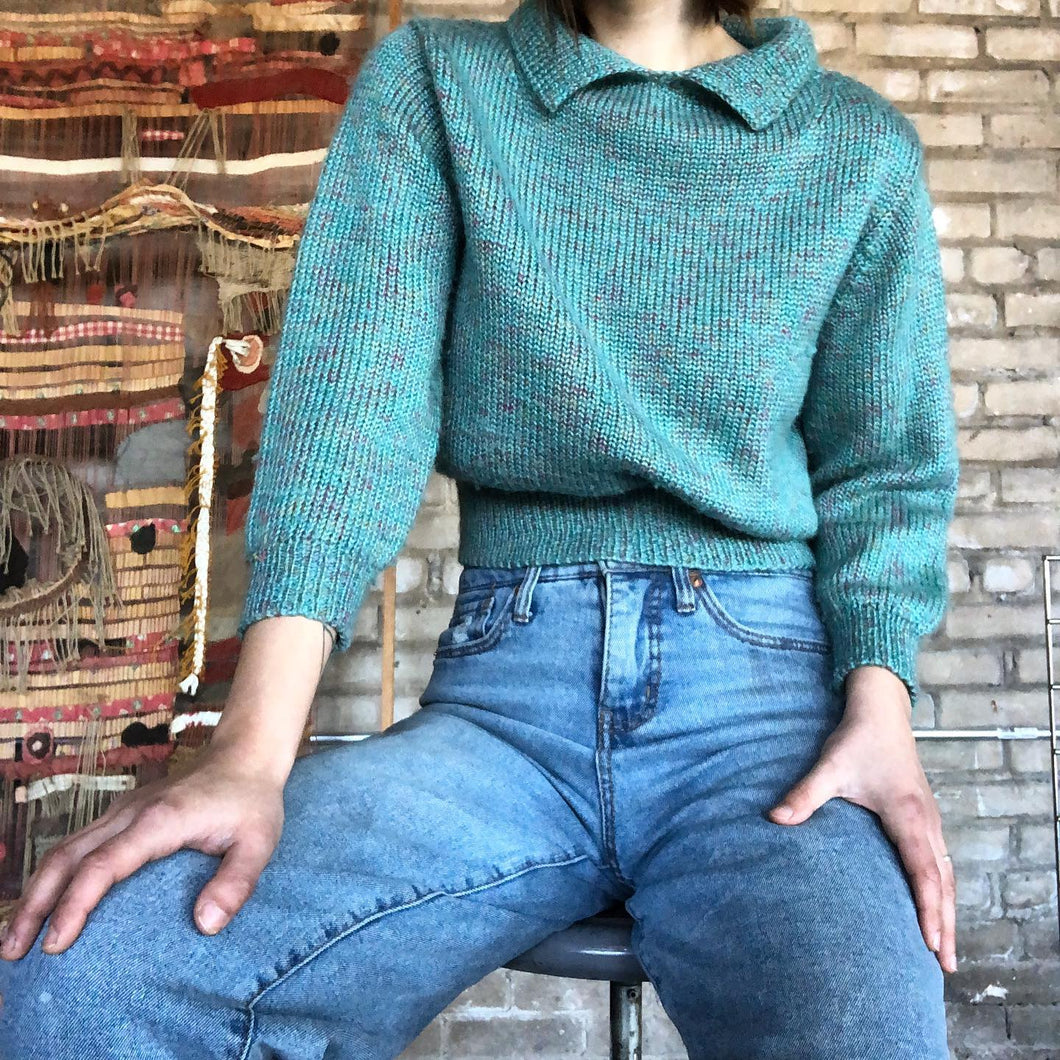 Homemade Teal Collared Cropped Sweater