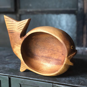 Carved Wood Fish Bowl