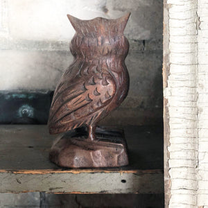 Carved Wood Owl Figurine