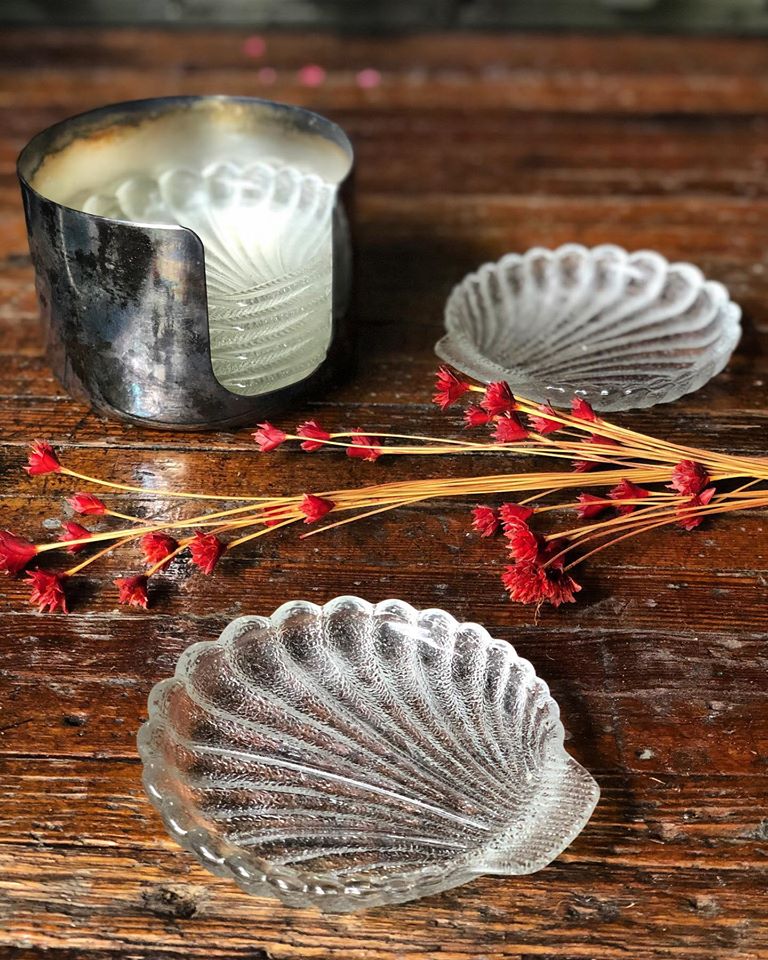 Stackable Shell Coasters / Ashtrays w/ Silver Holder