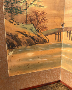 Hand-Painted 4-Panel Oriental Mountain Scene
