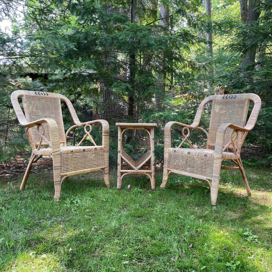 Mid-Century Wicker Chair and Table Set