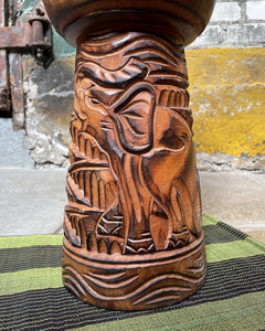 Carved Elephant Drum Plant Stand