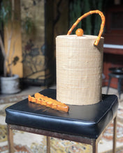 Load image into Gallery viewer, Faux Bamboo and Grasscloth Ice Bucket w/ Tongs
